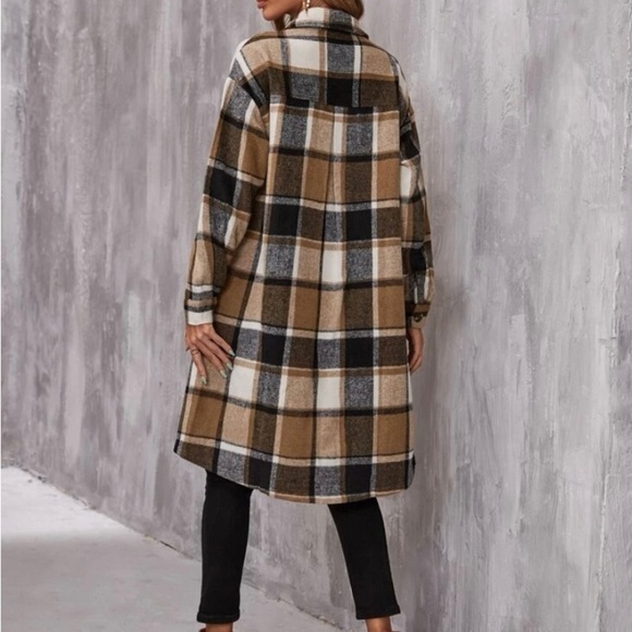 SHEIN Plaid Flap Pocket Drop Shoulder Coat - Picture 2 of 4